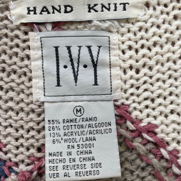 Last Chance Vintage IVY Sweater Button Down Hand Knit Country Design Medium Y2K - Picture 4 of 13